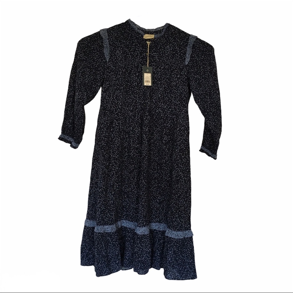 Women's Leaf Print Balloon Ruffle Dress NWT